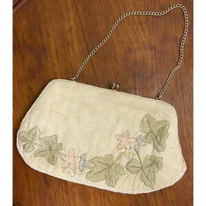 Vintage Embroidered Clutch Purse with Seed Beads Made in Japan READ